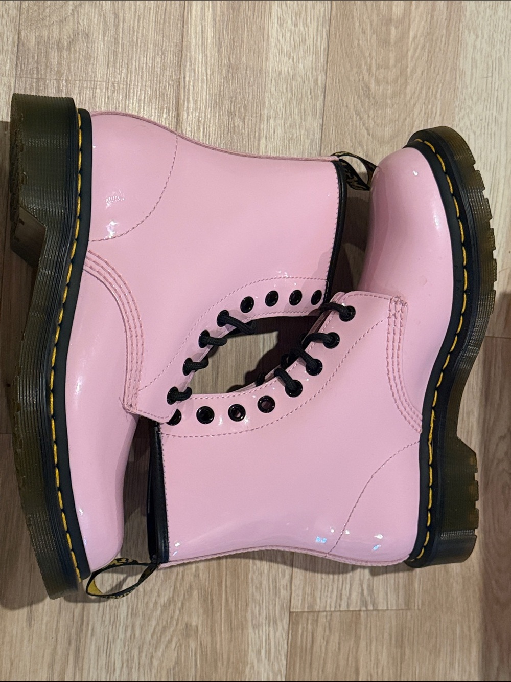 Pink Dr Martens 1460 Patent Lamper Lace Up Boots